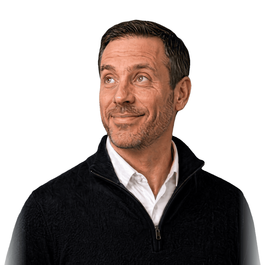 A sales executive reading a reply to his outreach, looking pleased